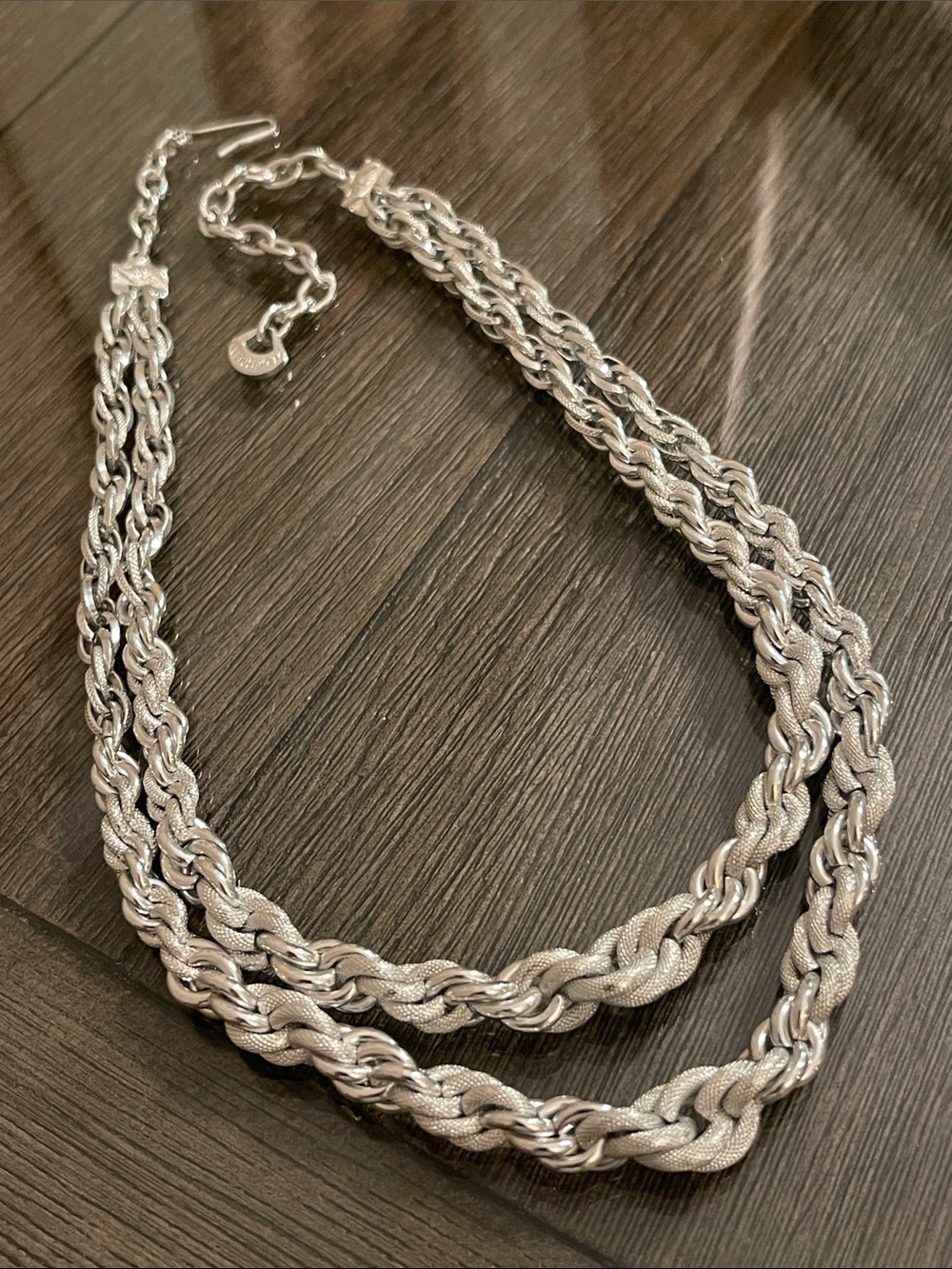 Vintage West Germany Silver-tone Double Strand Chunky Rope Chain Necklace